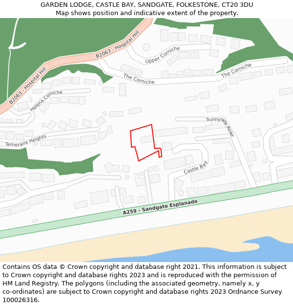 GARDEN LODGE, CASTLE BAY, SANDGATE, FOLKESTONE, CT20 3DU: Location map and indicative extent of plot
