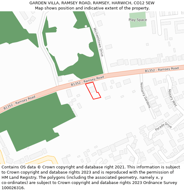 GARDEN VILLA, RAMSEY ROAD, RAMSEY, HARWICH, CO12 5EW: Location map and indicative extent of plot