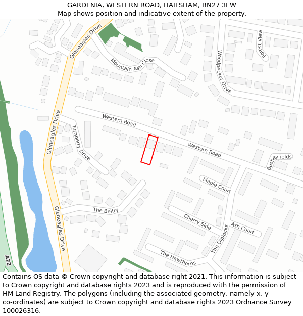GARDENIA, WESTERN ROAD, HAILSHAM, BN27 3EW: Location map and indicative extent of plot