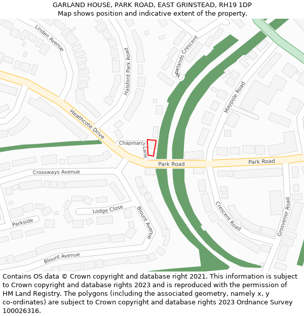GARLAND HOUSE, PARK ROAD, EAST GRINSTEAD, RH19 1DP: Location map and indicative extent of plot