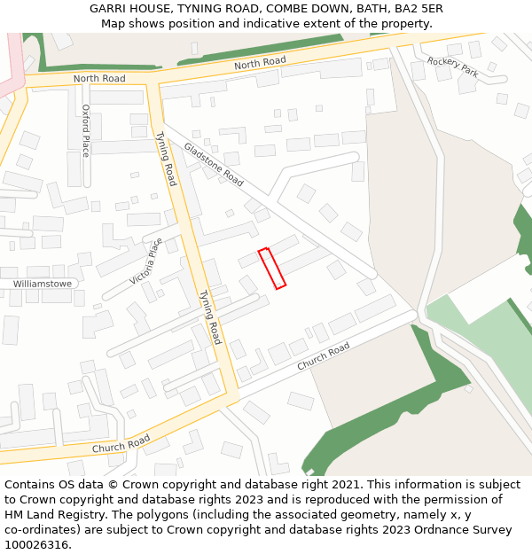 GARRI HOUSE, TYNING ROAD, COMBE DOWN, BATH, BA2 5ER: Location map and indicative extent of plot