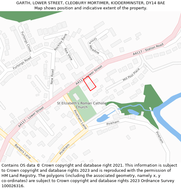 GARTH, LOWER STREET, CLEOBURY MORTIMER, KIDDERMINSTER, DY14 8AE: Location map and indicative extent of plot