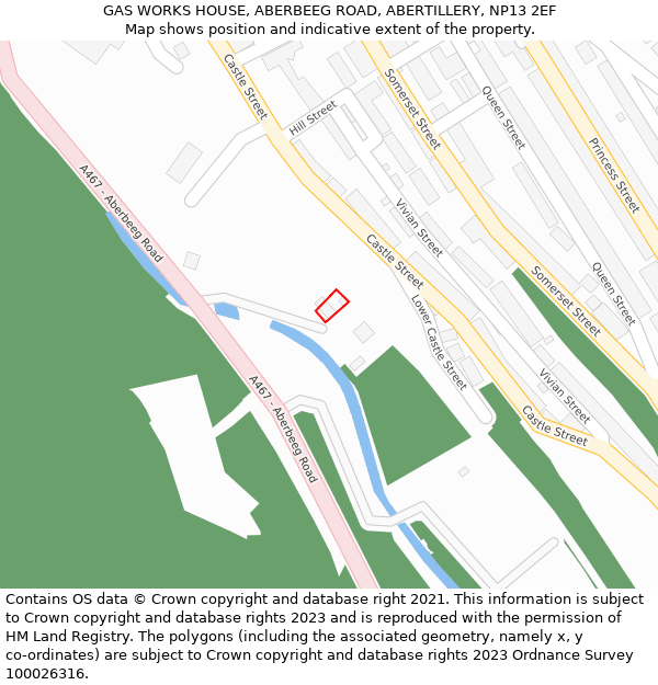 GAS WORKS HOUSE, ABERBEEG ROAD, ABERTILLERY, NP13 2EF: Location map and indicative extent of plot