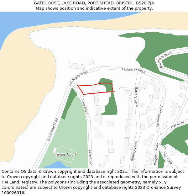 GATEHOUSE, LAKE ROAD, PORTISHEAD, BRISTOL, BS20 7JA: Location map and indicative extent of plot