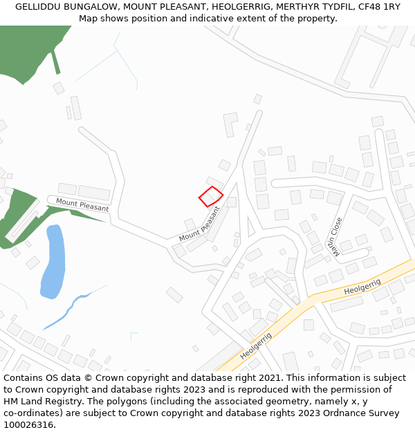 GELLIDDU BUNGALOW, MOUNT PLEASANT, HEOLGERRIG, MERTHYR TYDFIL, CF48 1RY: Location map and indicative extent of plot