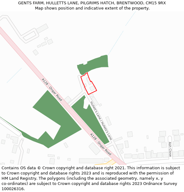 GENTS FARM, HULLETTS LANE, PILGRIMS HATCH, BRENTWOOD, CM15 9RX: Location map and indicative extent of plot