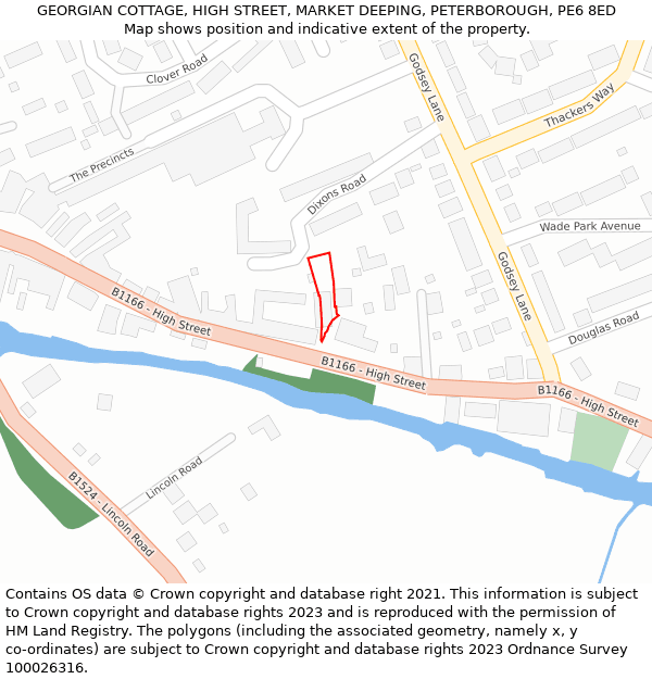 GEORGIAN COTTAGE, HIGH STREET, MARKET DEEPING, PETERBOROUGH, PE6 8ED: Location map and indicative extent of plot