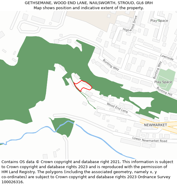 GETHSEMANE, WOOD END LANE, NAILSWORTH, STROUD, GL6 0RH: Location map and indicative extent of plot