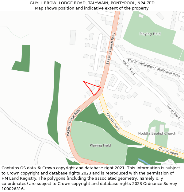 GHYLL BROW, LODGE ROAD, TALYWAIN, PONTYPOOL, NP4 7ED: Location map and indicative extent of plot