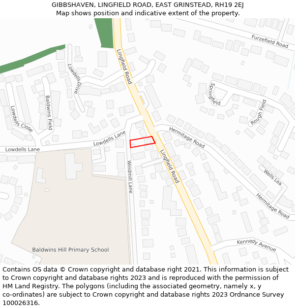 GIBBSHAVEN, LINGFIELD ROAD, EAST GRINSTEAD, RH19 2EJ: Location map and indicative extent of plot