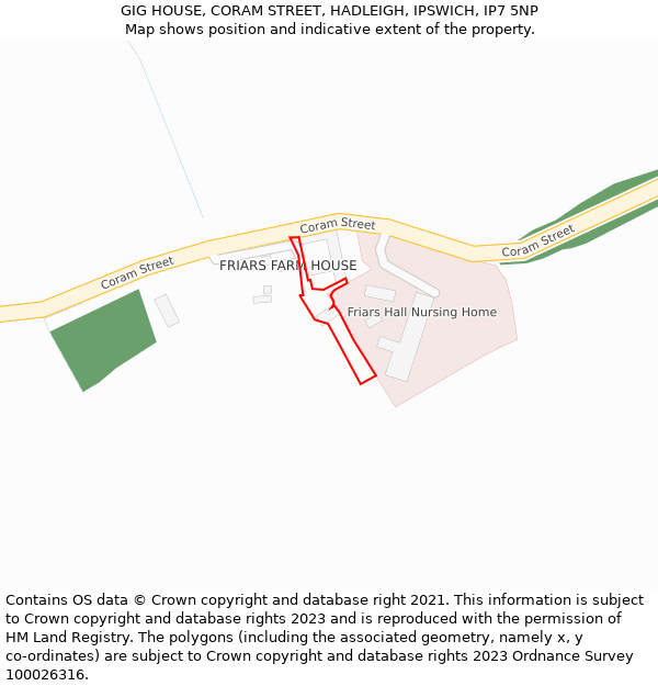 GIG HOUSE, CORAM STREET, HADLEIGH, IPSWICH, IP7 5NP: Location map and indicative extent of plot