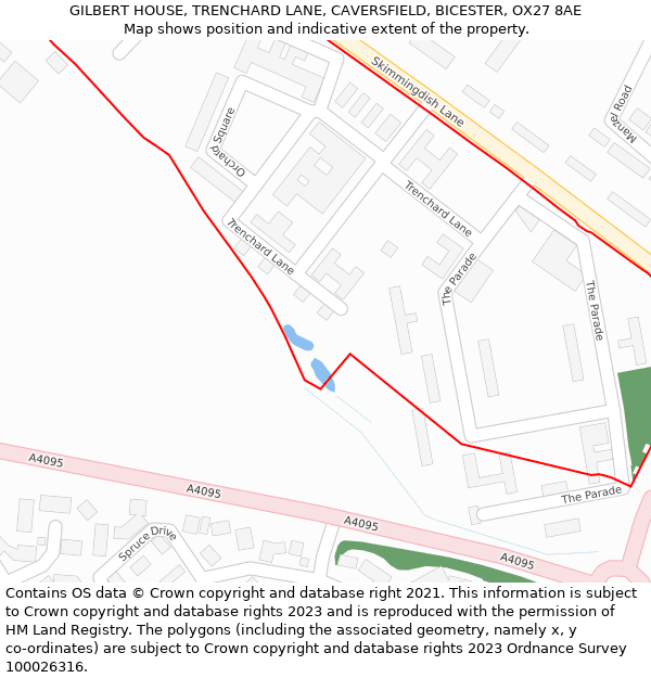 GILBERT HOUSE, TRENCHARD LANE, CAVERSFIELD, BICESTER, OX27 8AE: Location map and indicative extent of plot