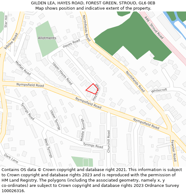 GILDEN LEA, HAYES ROAD, FOREST GREEN, STROUD, GL6 0EB: Location map and indicative extent of plot