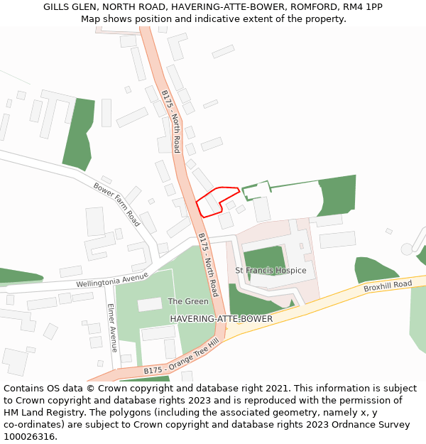 GILLS GLEN, NORTH ROAD, HAVERING-ATTE-BOWER, ROMFORD, RM4 1PP: Location map and indicative extent of plot