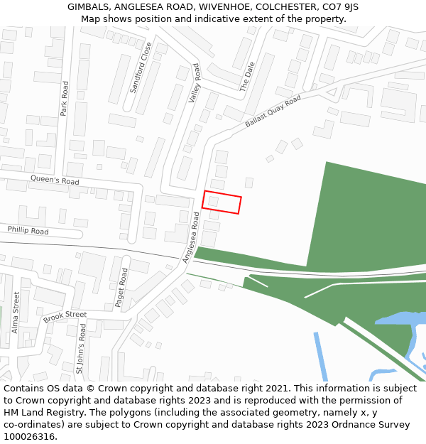 GIMBALS, ANGLESEA ROAD, WIVENHOE, COLCHESTER, CO7 9JS: Location map and indicative extent of plot