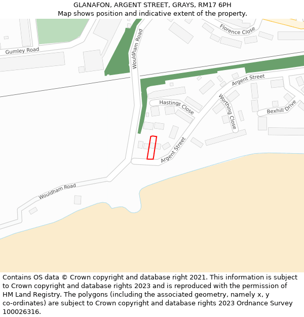 GLANAFON, ARGENT STREET, GRAYS, RM17 6PH: Location map and indicative extent of plot