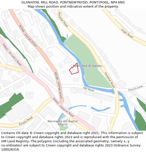 GLANAFON, MILL ROAD, PONTNEWYNYDD, PONTYPOOL, NP4 6NG: Location map and indicative extent of plot
