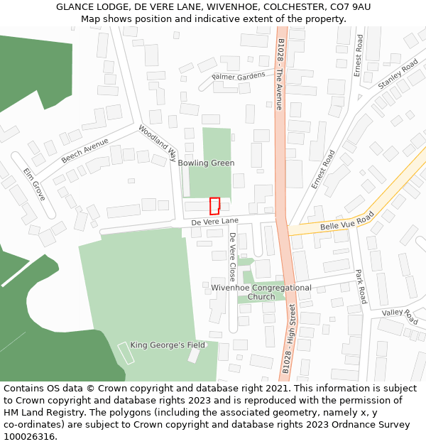 GLANCE LODGE, DE VERE LANE, WIVENHOE, COLCHESTER, CO7 9AU: Location map and indicative extent of plot