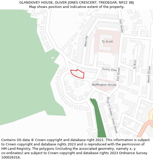 GLANDOVEY HOUSE, OLIVER JONES CRESCENT, TREDEGAR, NP22 3BJ: Location map and indicative extent of plot