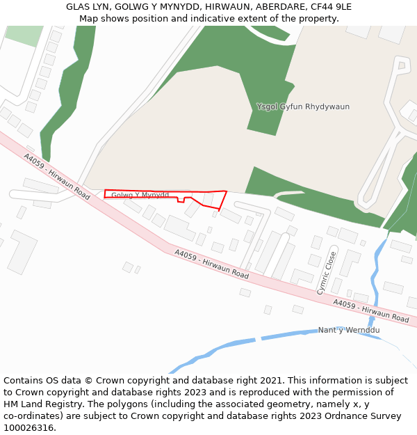 GLAS LYN, GOLWG Y MYNYDD, HIRWAUN, ABERDARE, CF44 9LE: Location map and indicative extent of plot