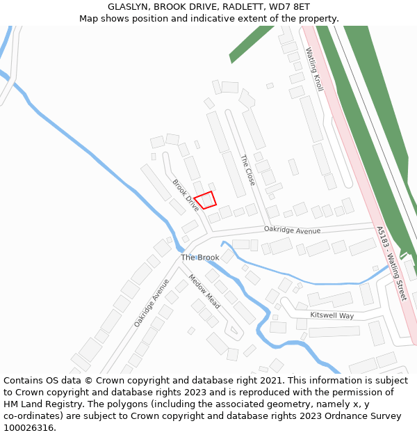 GLASLYN, BROOK DRIVE, RADLETT, WD7 8ET: Location map and indicative extent of plot