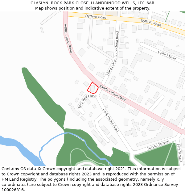 GLASLYN, ROCK PARK CLOSE, LLANDRINDOD WELLS, LD1 6AR: Location map and indicative extent of plot