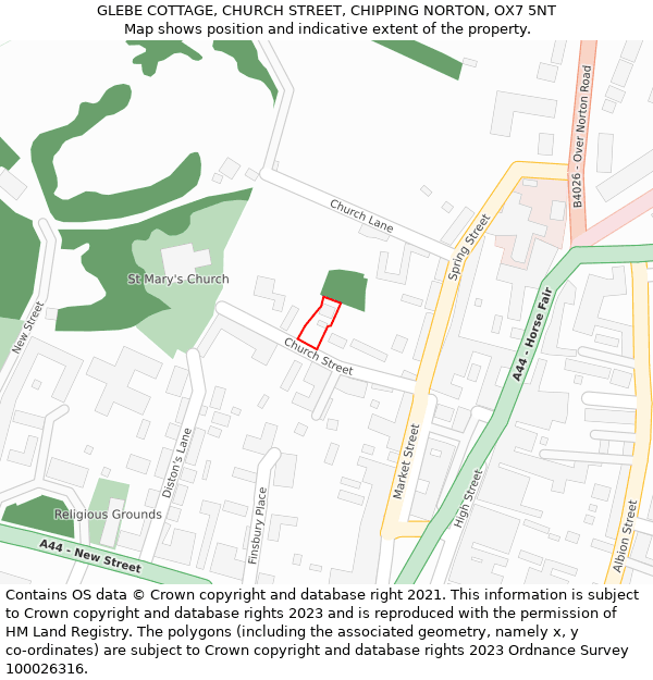 GLEBE COTTAGE, CHURCH STREET, CHIPPING NORTON, OX7 5NT: Location map and indicative extent of plot