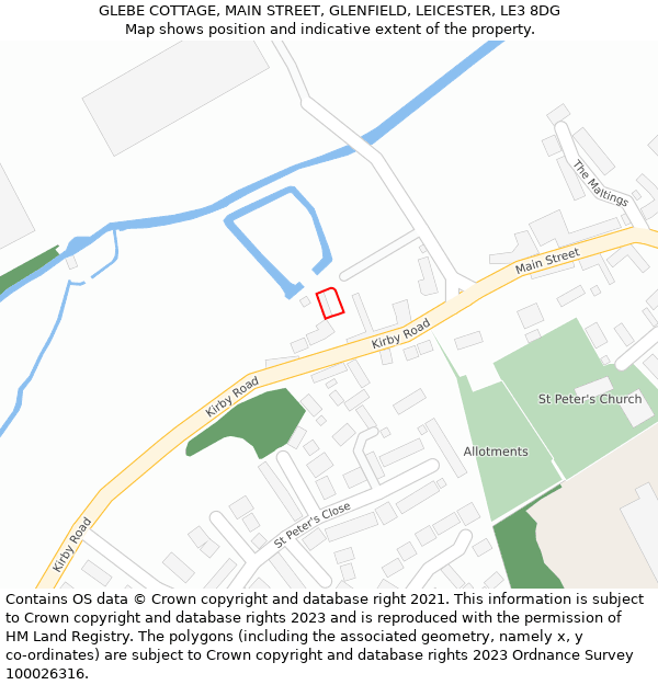 GLEBE COTTAGE, MAIN STREET, GLENFIELD, LEICESTER, LE3 8DG: Location map and indicative extent of plot