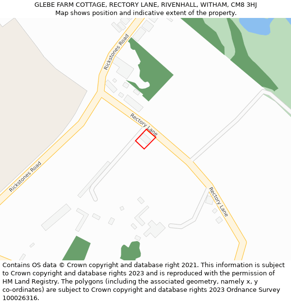 GLEBE FARM COTTAGE, RECTORY LANE, RIVENHALL, WITHAM, CM8 3HJ: Location map and indicative extent of plot