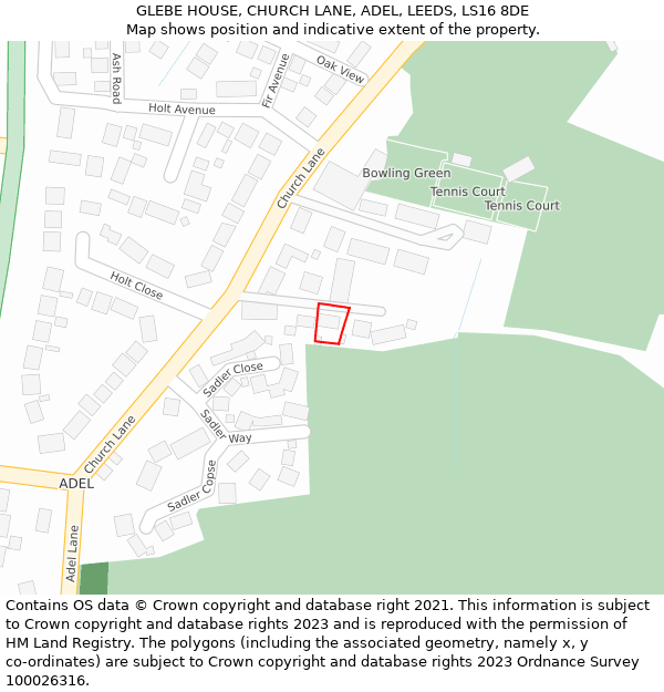 GLEBE HOUSE, CHURCH LANE, ADEL, LEEDS, LS16 8DE: Location map and indicative extent of plot