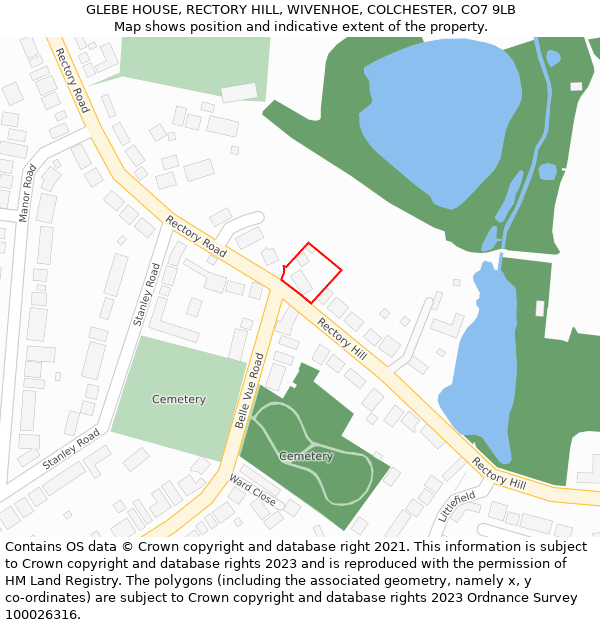 GLEBE HOUSE, RECTORY HILL, WIVENHOE, COLCHESTER, CO7 9LB: Location map and indicative extent of plot