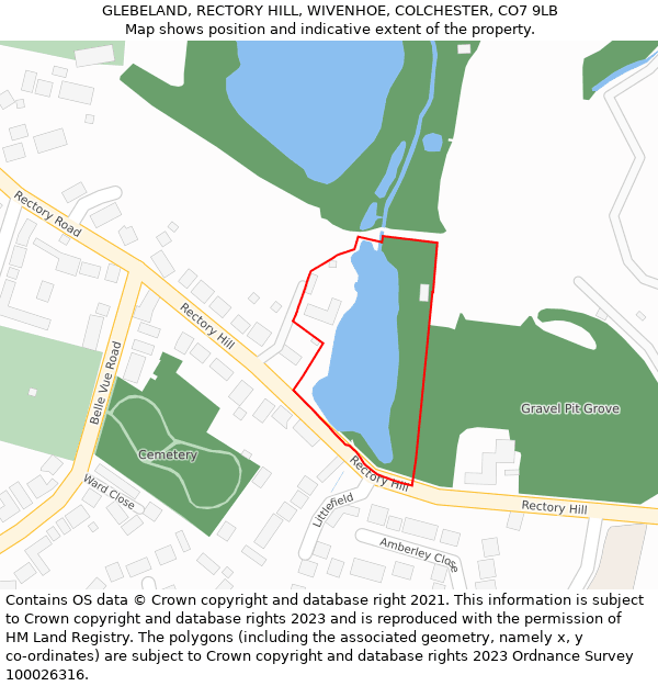 GLEBELAND, RECTORY HILL, WIVENHOE, COLCHESTER, CO7 9LB: Location map and indicative extent of plot