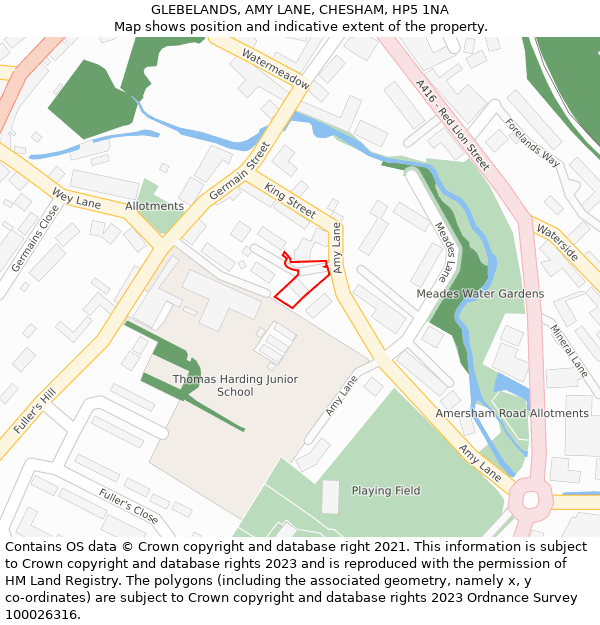 GLEBELANDS, AMY LANE, CHESHAM, HP5 1NA: Location map and indicative extent of plot