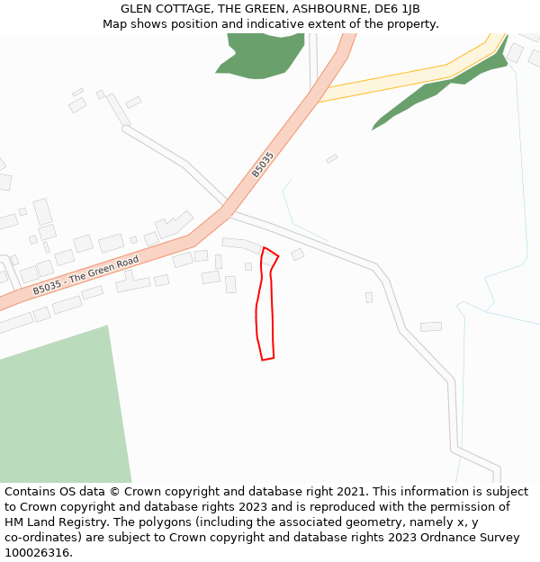 GLEN COTTAGE, THE GREEN, ASHBOURNE, DE6 1JB: Location map and indicative extent of plot