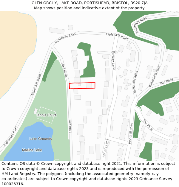 GLEN ORCHY, LAKE ROAD, PORTISHEAD, BRISTOL, BS20 7JA: Location map and indicative extent of plot