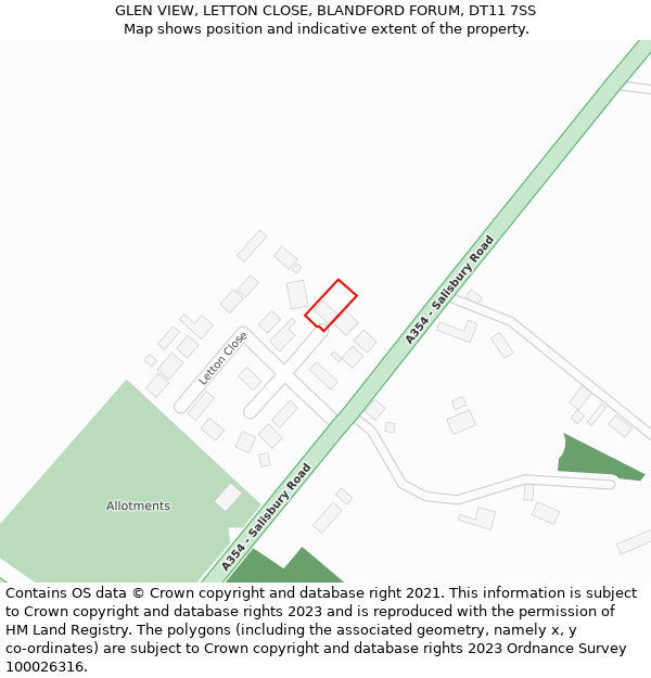 GLEN VIEW, LETTON CLOSE, BLANDFORD FORUM, DT11 7SS: Location map and indicative extent of plot