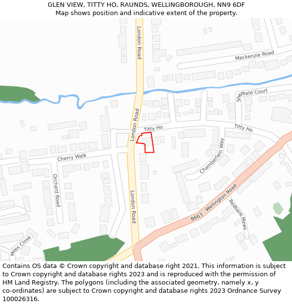 GLEN VIEW, TITTY HO, RAUNDS, WELLINGBOROUGH, NN9 6DF: Location map and indicative extent of plot