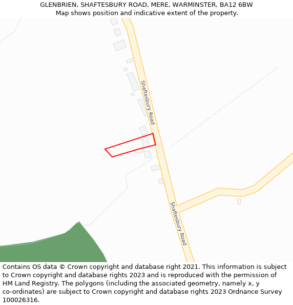 GLENBRIEN, SHAFTESBURY ROAD, MERE, WARMINSTER, BA12 6BW: Location map and indicative extent of plot