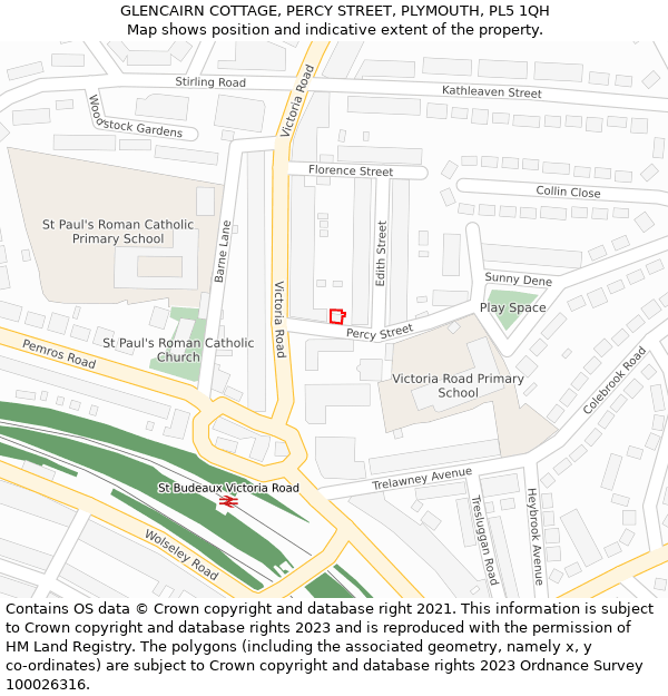 GLENCAIRN COTTAGE, PERCY STREET, PLYMOUTH, PL5 1QH: Location map and indicative extent of plot