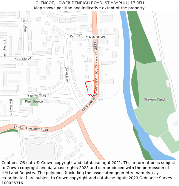 GLENCOE, LOWER DENBIGH ROAD, ST ASAPH, LL17 0EH: Location map and indicative extent of plot