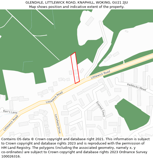 GLENDALE, LITTLEWICK ROAD, KNAPHILL, WOKING, GU21 2JU: Location map and indicative extent of plot