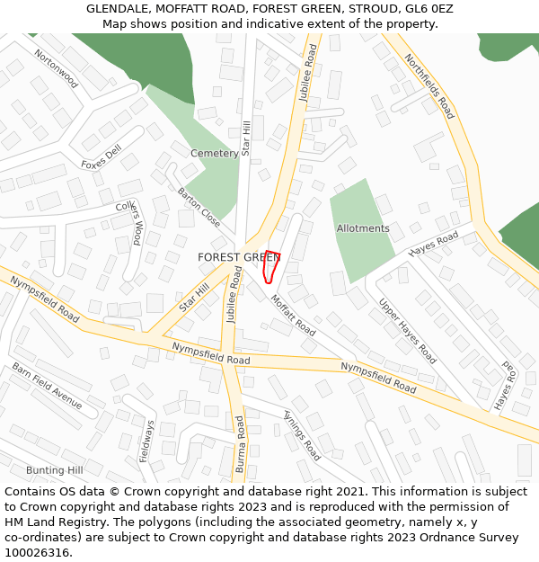 GLENDALE, MOFFATT ROAD, FOREST GREEN, STROUD, GL6 0EZ: Location map and indicative extent of plot