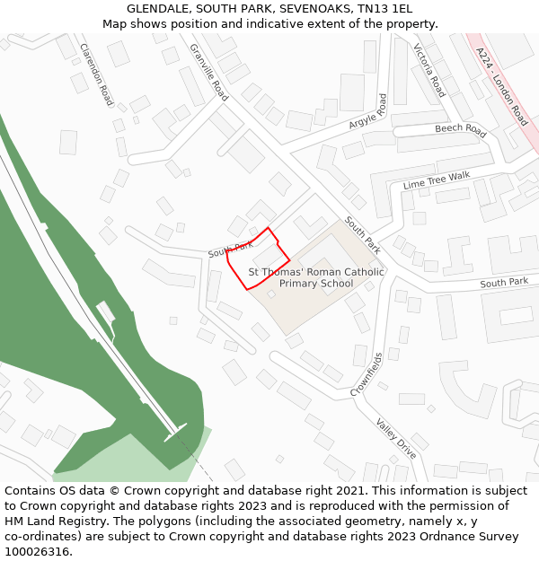 GLENDALE, SOUTH PARK, SEVENOAKS, TN13 1EL: Location map and indicative extent of plot