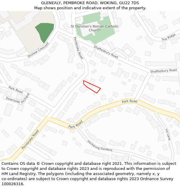 GLENEALY, PEMBROKE ROAD, WOKING, GU22 7DS: Location map and indicative extent of plot