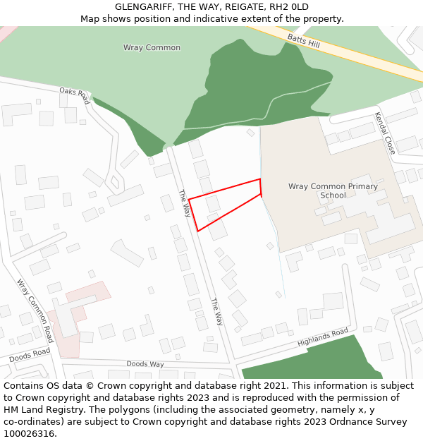 GLENGARIFF, THE WAY, REIGATE, RH2 0LD: Location map and indicative extent of plot