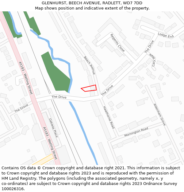 GLENHURST, BEECH AVENUE, RADLETT, WD7 7DD: Location map and indicative extent of plot