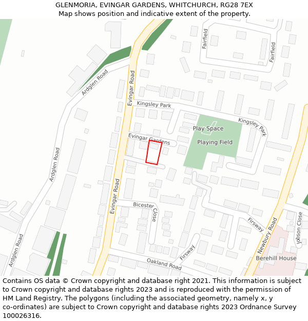 GLENMORIA, EVINGAR GARDENS, WHITCHURCH, RG28 7EX: Location map and indicative extent of plot