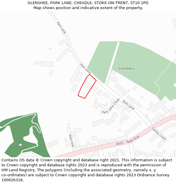 GLENSHEE, PARK LANE, CHEADLE, STOKE-ON-TRENT, ST10 1PD: Location map and indicative extent of plot
