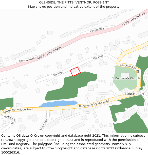 GLENSIDE, THE PITTS, VENTNOR, PO38 1NT: Location map and indicative extent of plot