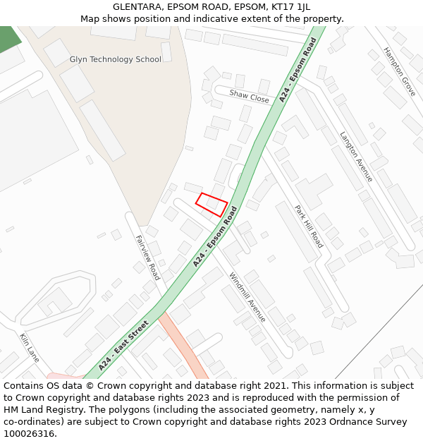 GLENTARA, EPSOM ROAD, EPSOM, KT17 1JL: Location map and indicative extent of plot